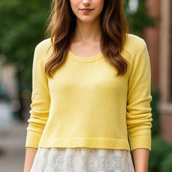 CLU+WILLOUGHBY ANTHROPOLOGIE Sujet Sweater M Layered Sweater Lace Crochet Hem - Picture 1 of 12